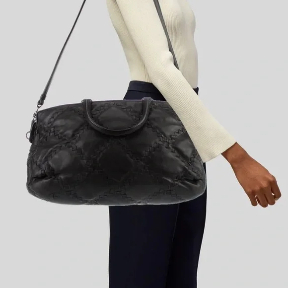 BOTTEGA VENETA Padded Black Intrecciato-Trimmed Leather Satchel. RT $ 3998. - Picture 16 of 16